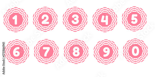Light Pink Numbers 0–9 in Decorative Circle Frame, Simple Vector Template Design