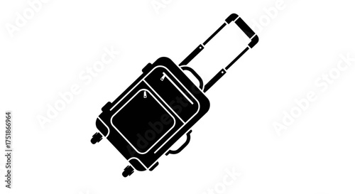 Black Silhouette of a Rolling Suitcase with Extendable Handle.
