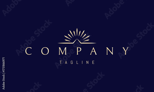 A vector golden logo featuring an abstract image: a radiant mountain with glowing rays symbolizing strength, inspiration, and elevation.