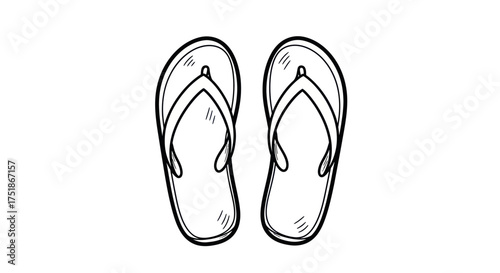 Hand-drawn illustration of a pair of simple flip-flops.