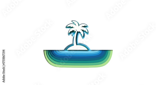 Stylized Tropical Island with Palm Tree and Layered Water Effect.