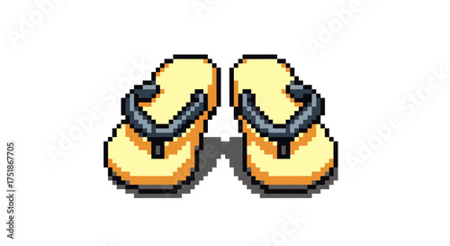 Pixelated Yellow Flip-Flops with Dark Blue Straps.