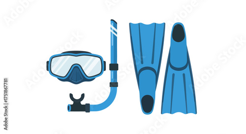 Blue Snorkel Mask Tube and Flippers for Underwater Exploration.