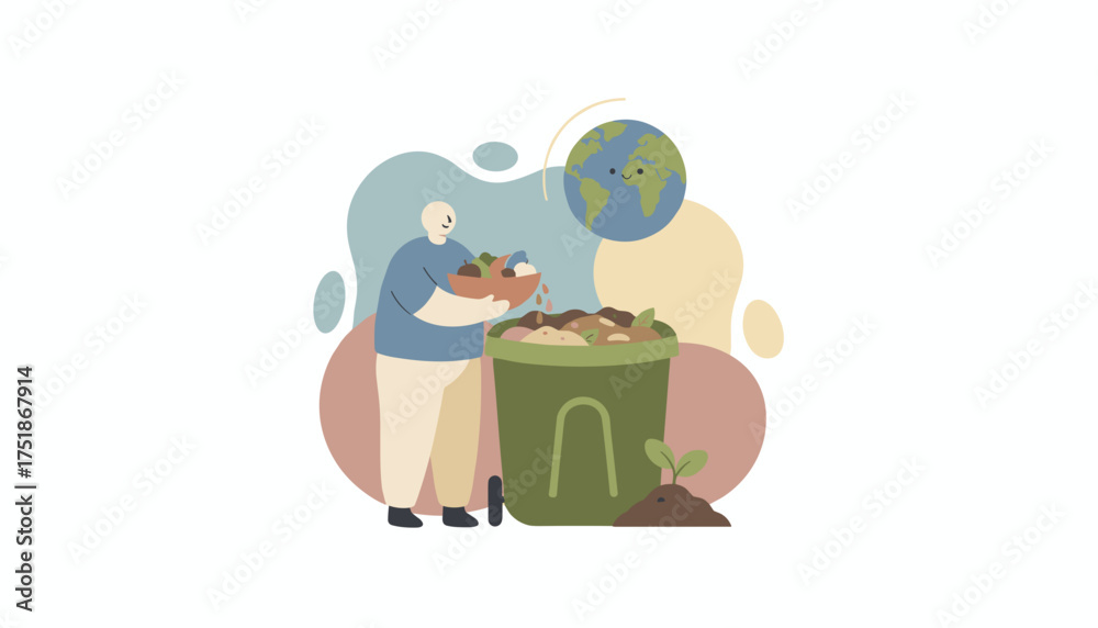 Naklejka premium Person composting organic food waste promoting sustainability and a greener planet