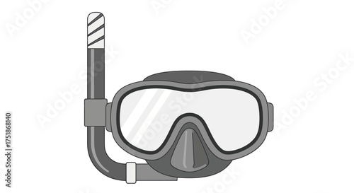 Grayscale Diving Mask and Snorkel Illustration for Underwater Exploration.