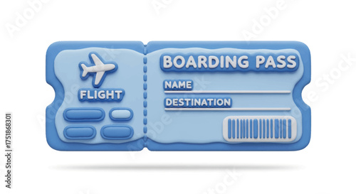 Cartoon-Style Blue Boarding Pass with Airplane Icon.