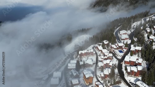 Aerial view of Skiing area of Paradiski, La Plagne, France Alpes