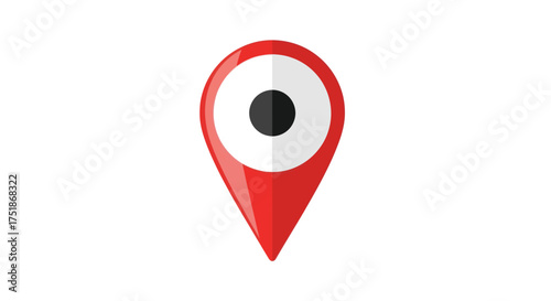 Red location pin icon with black dot inside white circle.