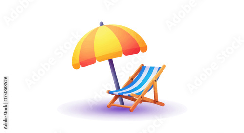 Colorful Beach Chair and Umbrella Ready for Relaxation.