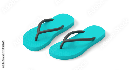 Pair of turquoise flip-flops with black straps summer footwear.