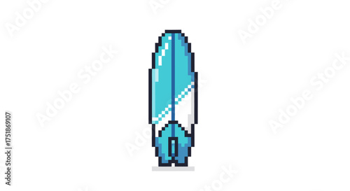 Pixel Art Blue Surfboard with White Accents.