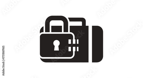 Secure black briefcase icon with padlock representing data protection and confidential information.
