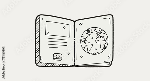 Open Passport with Globe Illustration Travel Document.