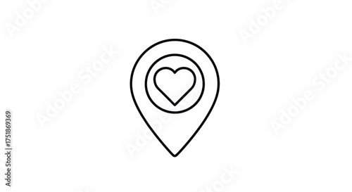 Simple Black Outline Heart-Shaped Location Pin Icon.