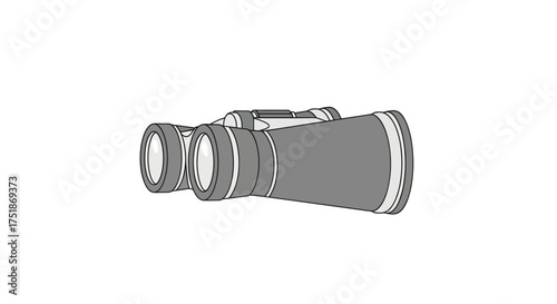 A detailed illustration of a pair of gray binoculars.
