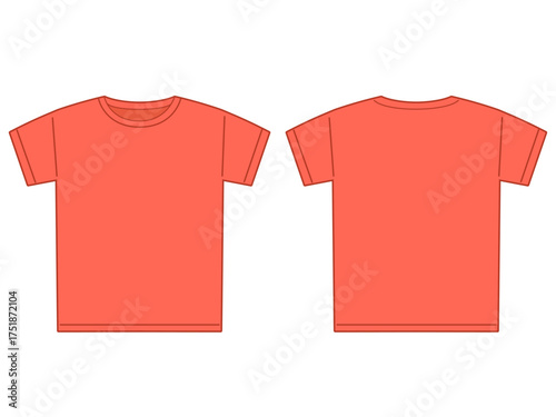 裏と表の赤色の無地のTシャツのイラスト