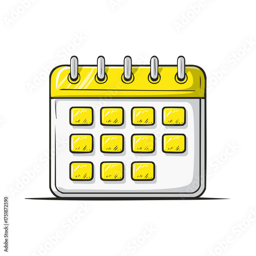 Illustrated yellow and white calendar with days and months