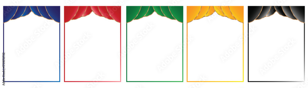 Obraz premium Colorful Curtain Frame Designs Red, Blue, Green, Yellow, and Black Borders in a Row for Various Purposes