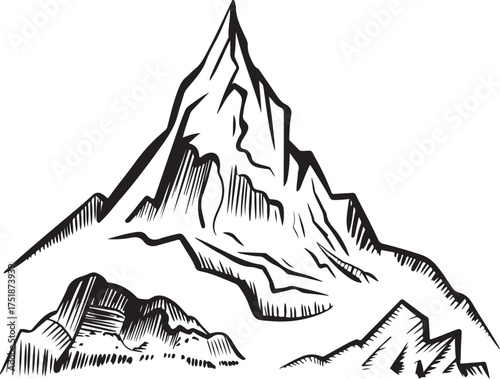 Mountain Peak Illustration: Detailed Sketch of a Majestic Mountain for Outdoor and Adventure Projects