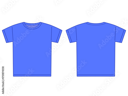 裏と表の青色の無地のTシャツのイラスト
