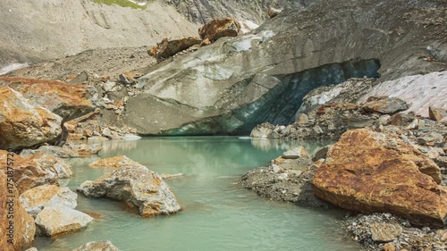 Time lapse, lake made out of melted glacier. Stein Glacier, Steingletscher, Urner Alps, Susten Pass, Canton of Berne, Switzerland.