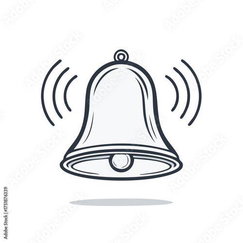 Stylized bell ringing with sound waves emanating outwards simple illustration