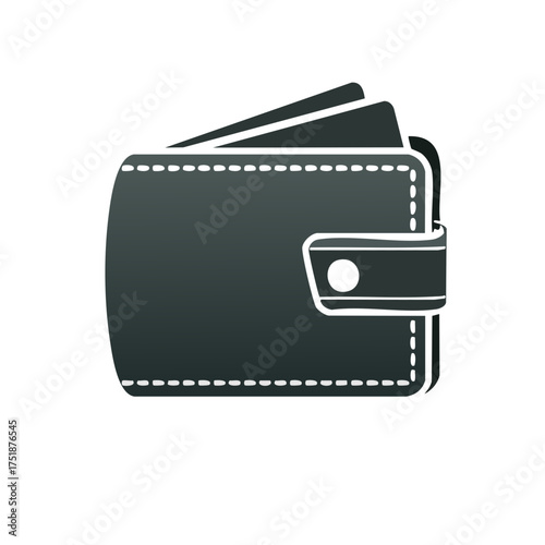 Stylized dark gray leather wallet with visible stitching and snap closure