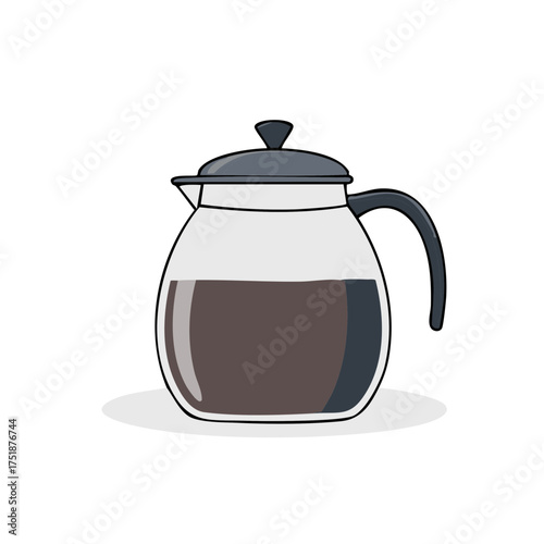 Coffee pot with handle and dark liquid inside in a minimalist illustration
