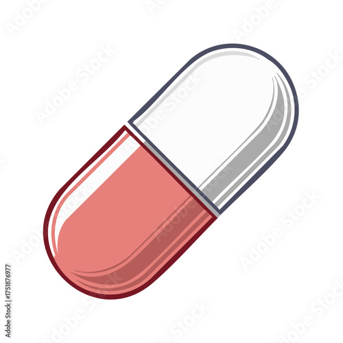 Vector illustration of a red and white medicine capsule for healthcare and pharmacy themes.
