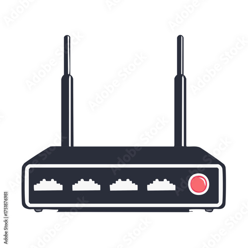 Wireless internet router device with antennas and network ports illustration