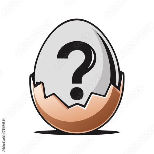 Egg with question mark symbol inside cracked shell, uncertainty concept