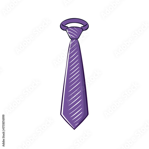 Purple striped necktie, fashion accessory for formal wear, vector art design
