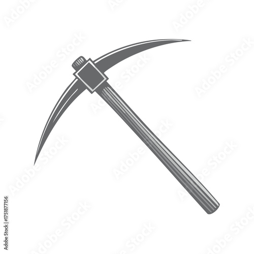 Detailed grayscale pickaxe classic mining and excavation tool vector graphic illustration