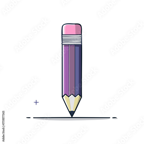 Illustration of a Purple Pencil Drawing a Straight Line on White Background