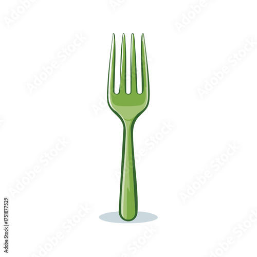 Green four pronged kitchen fork illustration with shadow