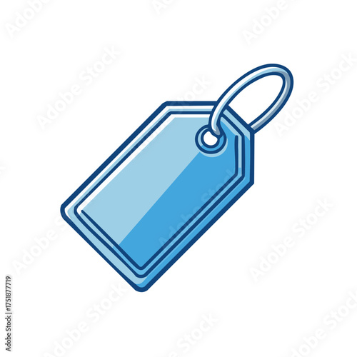 Blank blue retail price tag or gift label with string loop vector icon