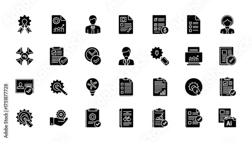 Collection of Black & White Business and Administration Icons Set