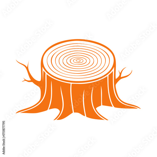Orange tree stump icon with visible growth rings, a vector graphic.