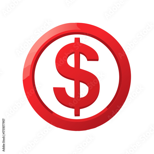 Vibrant red 3D dollar currency symbol icon in a circular frame depicting finance economy and wealth