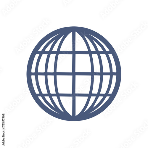 Stylized Globe Icon with Meridians and Parallels for Global Connectivity