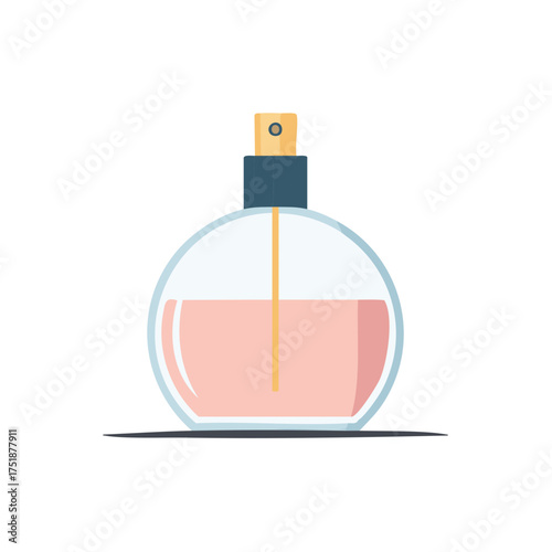 Glass perfume bottle with pink liquid and spray applicator vector illustration