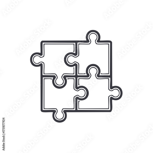 Four Puzzle Pieces Interlocked to Form a Square Outline Icon on White