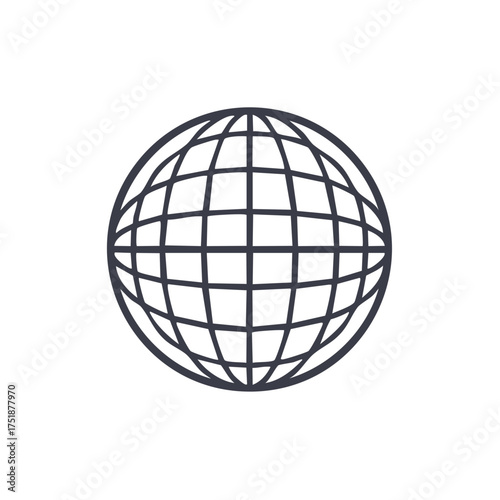 Global Sphere with Meridians and Parallels Depicted in Dark Gray Lines Isolated on White Backdrop Represents Global Reach