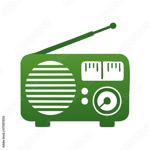Green Radio Silhouette with Antenna and Speaker Grills Isolated