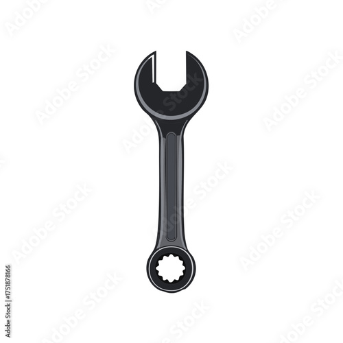 Shiny chrome combination wrench tool isolated. Vector graphic icon of a metal spanner for mechanic or repair service.