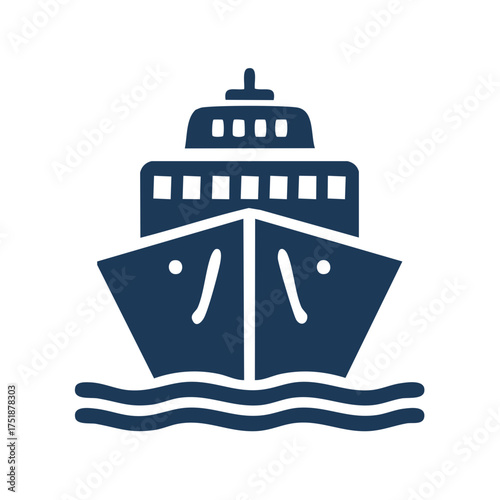 Front View Silhouette of a Cruise Ship Traversing Ocean Waves