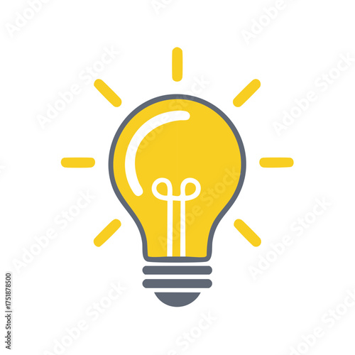 Simple vector illustration of a glowing yellow light bulb with radiating lines, symbolizing an idea.