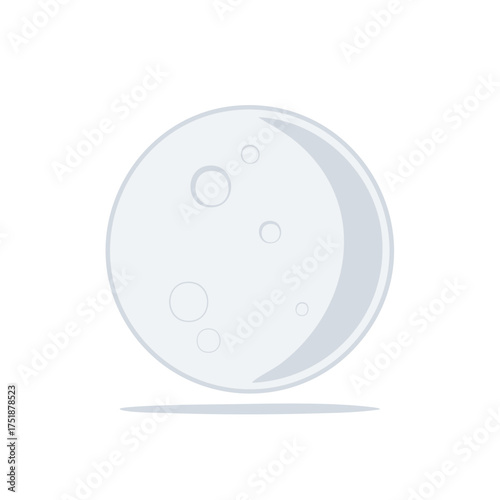 Stylized pale gray full moon with visible craters casting a subtle shadow