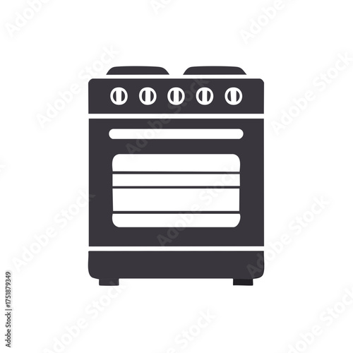Graphic illustration of a modern kitchen stove with stovetop burners and an oven door