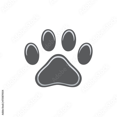 A simple paw print of a pet, it is gray with four toes, perfect for a pet store advertisement or animal shelter logo.